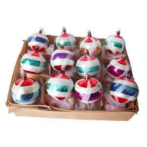 12 Vintage Mercury Glass Christmas Ornaments Hand Painted Mica Poland 1930's